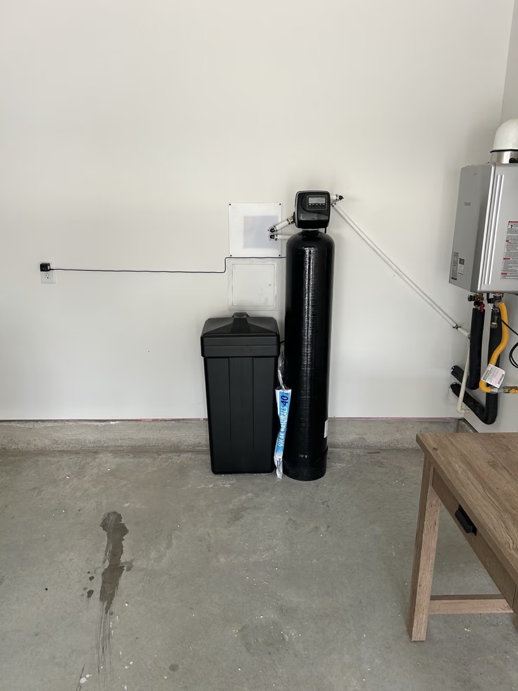 Softener beside a tankless water heater
